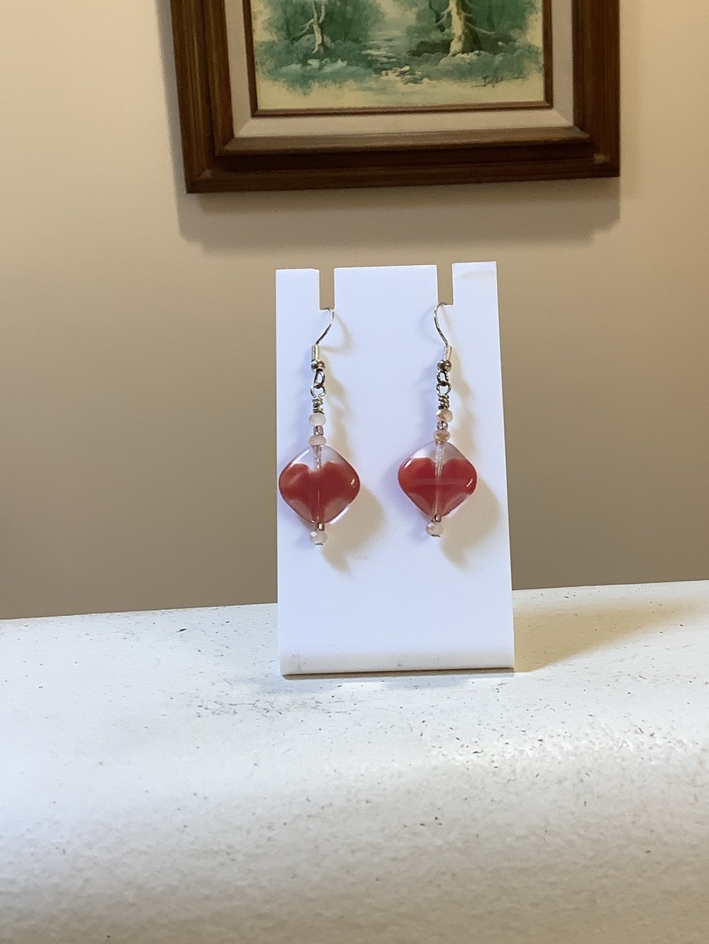 Red Glass Bead Drop Earrings with Gold Accents